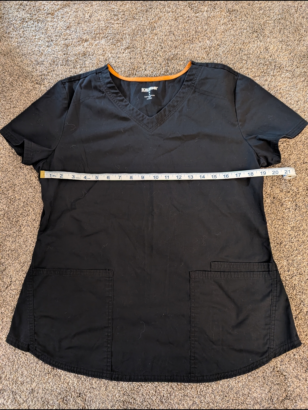 Ladies Scrubstar Black Scrub Top with Orange Accent Size Medium